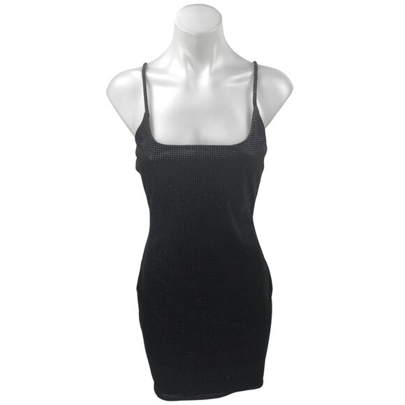Windsor Black Velvet Velour Sleeveless Cami Square Neck Mini Bodycon Dress Sz S - Picture 1 of 4